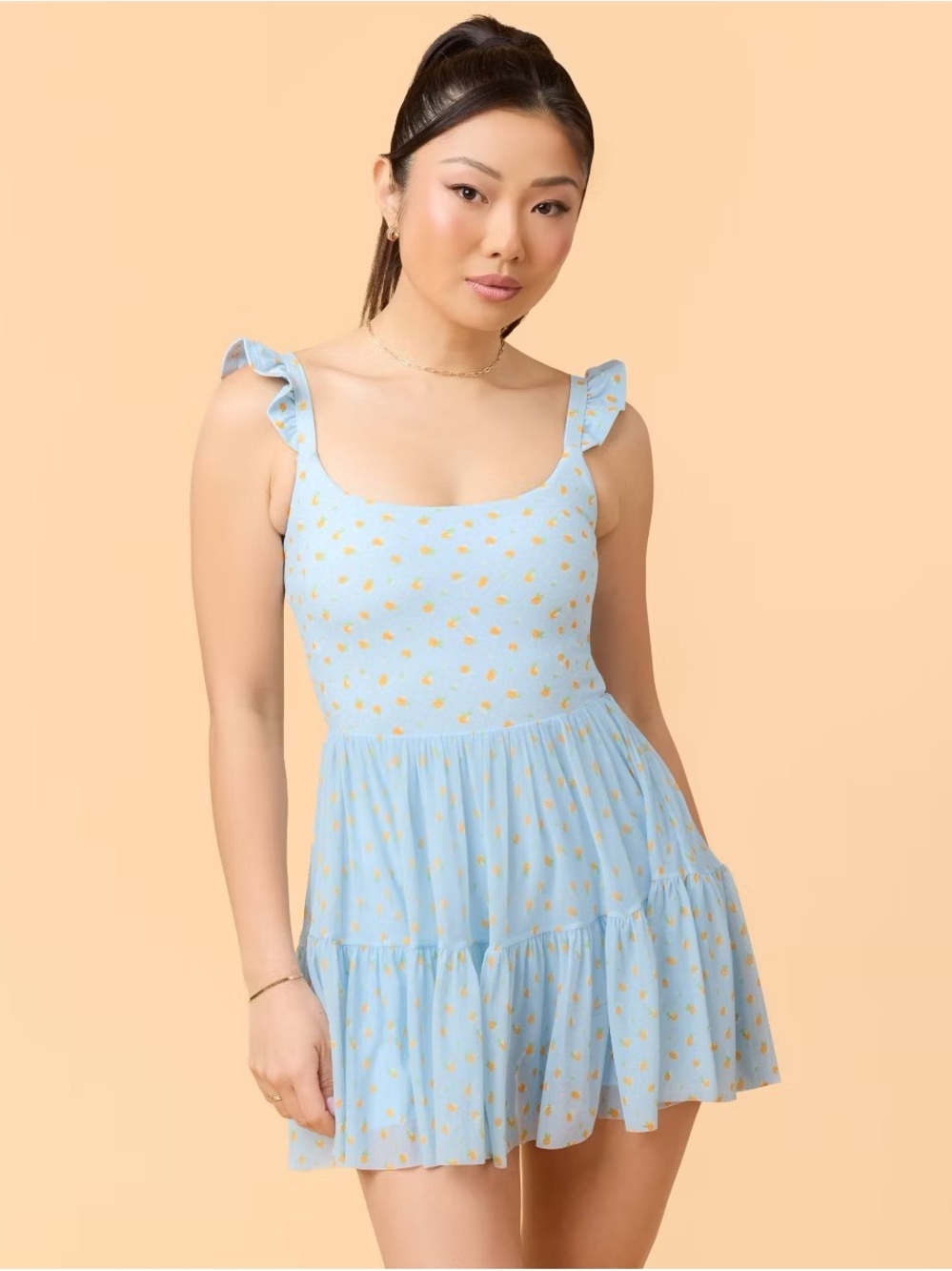 Blogilates Ballerina Ruffle Dress - Blue Citrus Print, Sz XL, NWT